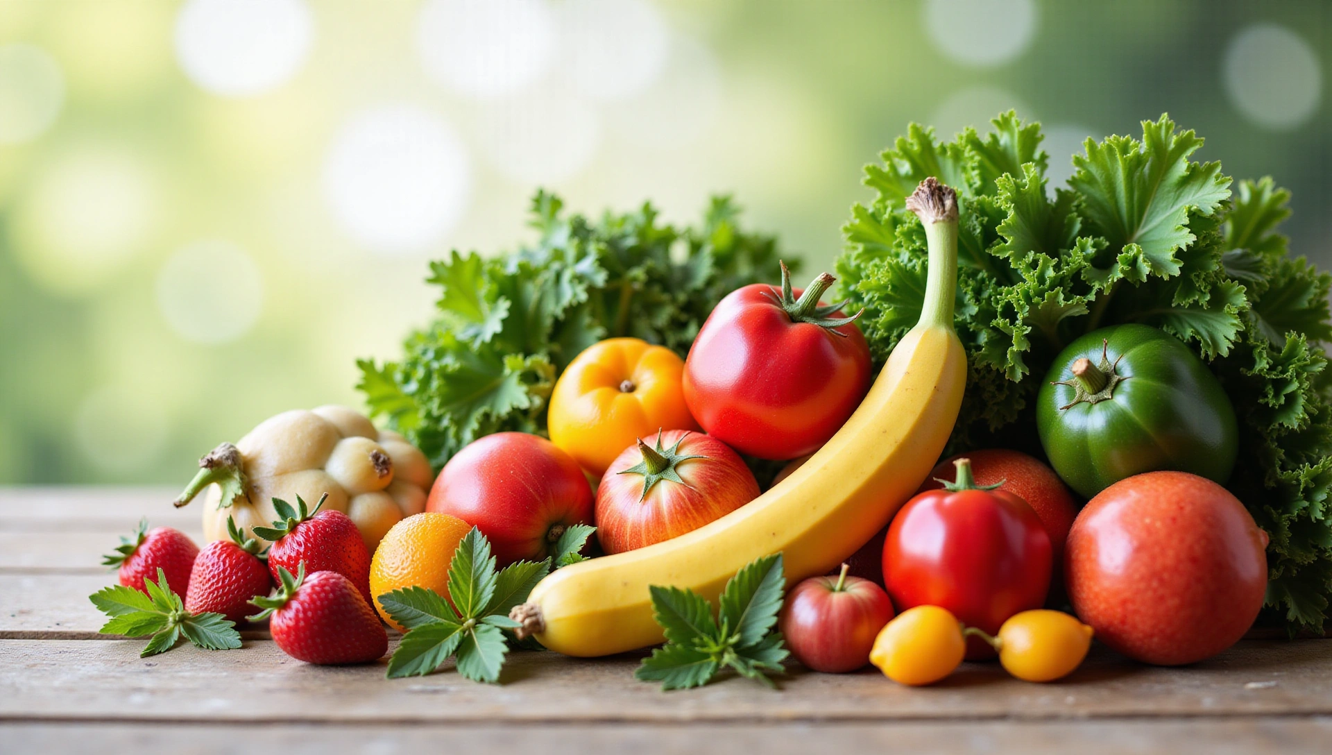 Vibrant fresh produce and a serene wellness scene symbolizing health and nutrition